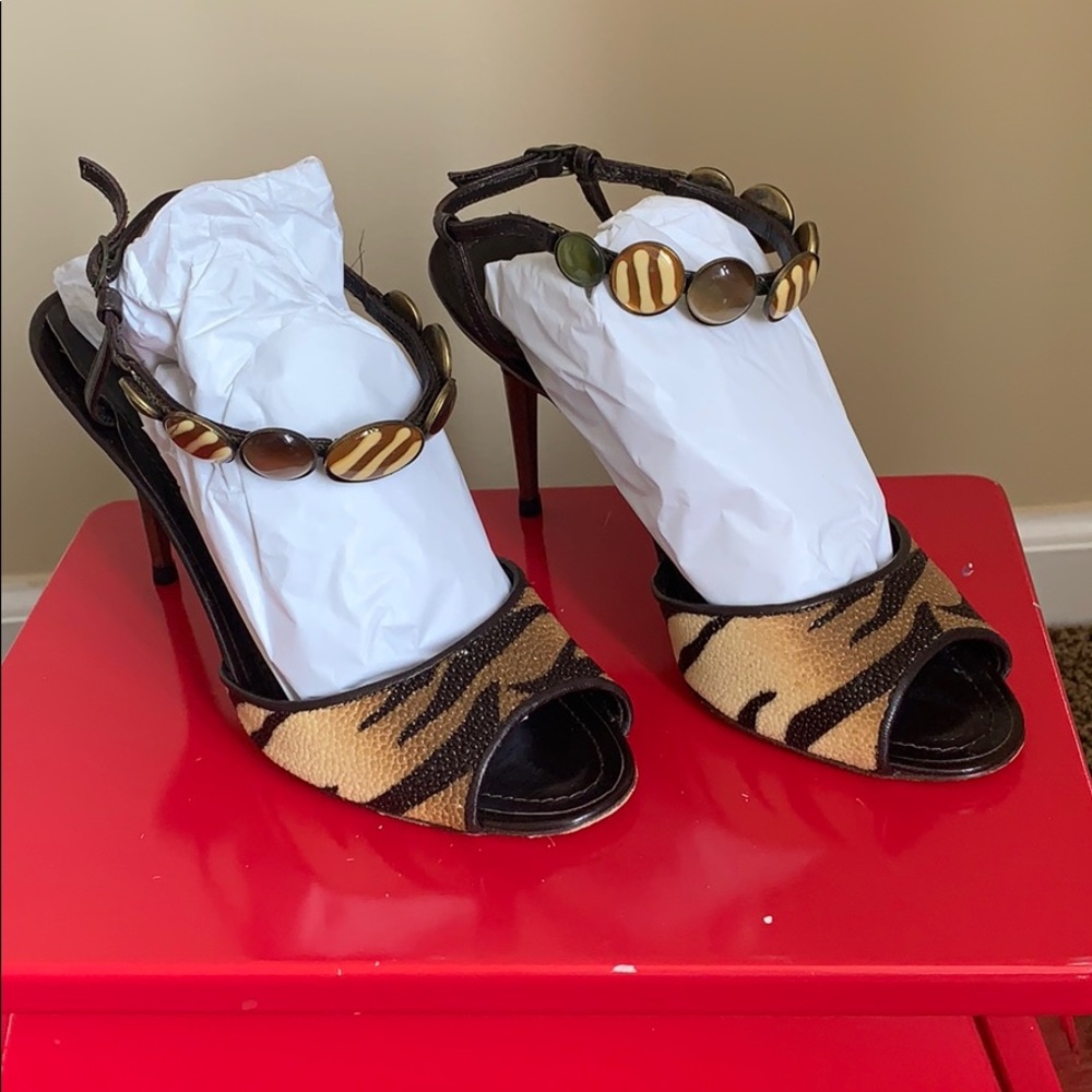 SOLD  Manolo Blahnik Zebra Print Stingray Sandals